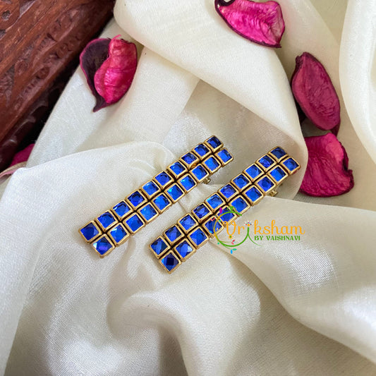 Kundan Hair Clip-Blue -Square-H196