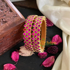 Kids Silk Thread Kundan Bangle-Kada-Hot Pink -G4915