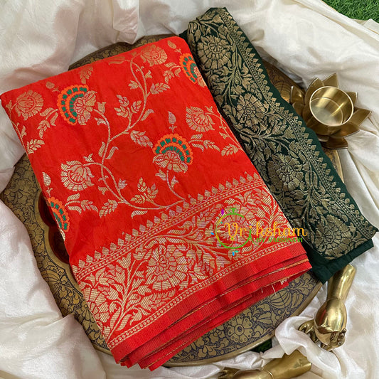 Orange Semi Benarasi Saree -VS1654