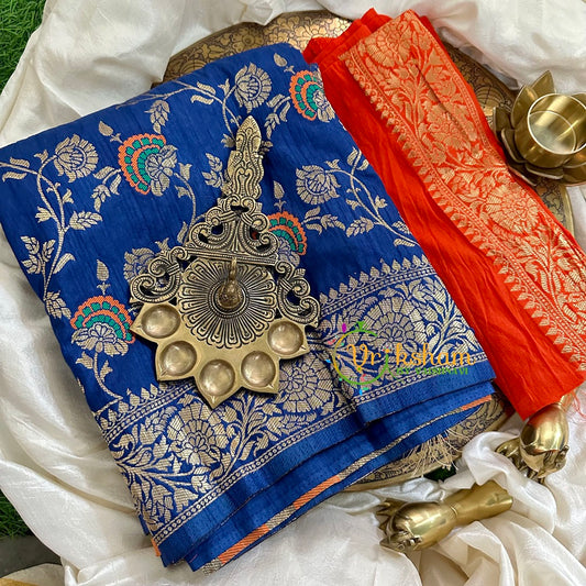 Ink Blue Semi Benarasi Saree -VS1655