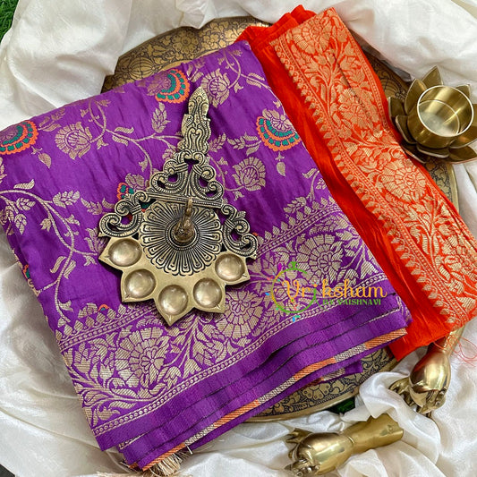 Violet Semi Benarasi Saree -VS1656