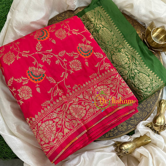 Pinkish Red Semi Benarasi Saree -VS1657