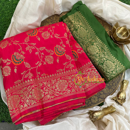 Pinkish Red Semi Benarasi Saree -VS1657