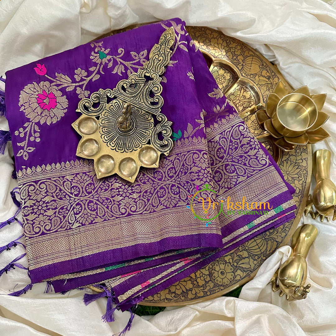 Purple Semi Benarasi Saree -VS1660