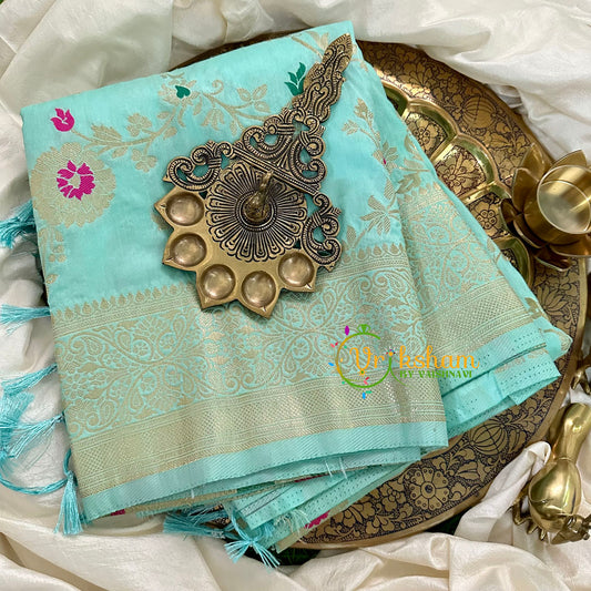 Light Blue Semi Benarasi Saree -VS1661