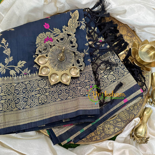 Navy Blue Semi Benarasi Saree -VS1650