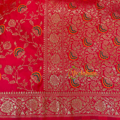 Pinkish Red Semi Benarasi Saree -VS1657