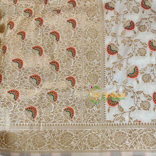 Half White Semi Benarasi Saree -VS1663