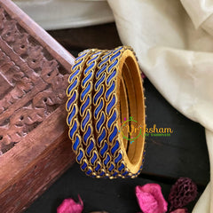 Thin Silk Thread Kundan Bangle-Blue Waves-G4935