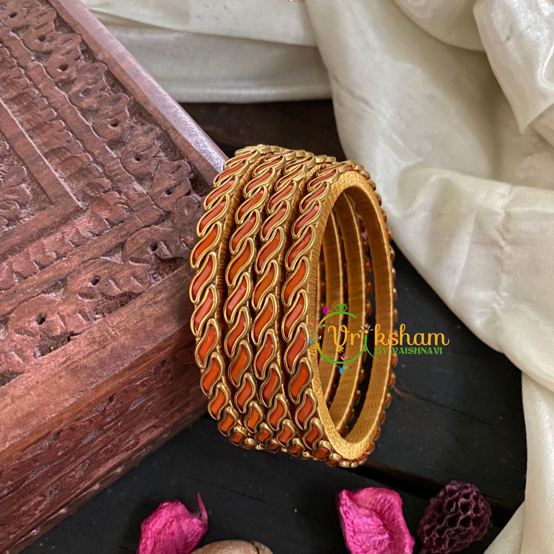 Thin Silk Thread Kundan Bangle-Orange-G4933