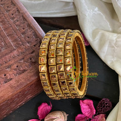 Thin Silk Thread Kundan Bangle-Gold Squares-G4931
