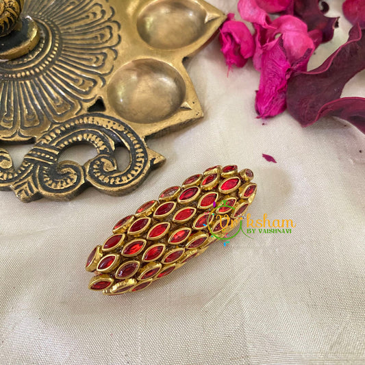 Silk Thread Kundan Saree Pin -Red-Shell -G9405