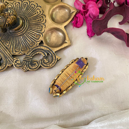 Silk Thread Kundan Saree Pin-Light Blue -Shell-G9407