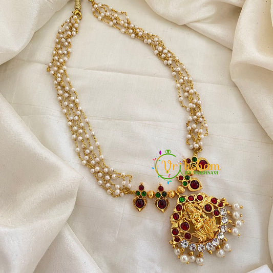 Traditional Kemp Lakshmi Pendant Pearl Neckpiece-Red Green-G7195