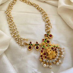 Traditional Kemp Lakshmi Pendant Pearl Neckpiece-Red Green-G7195