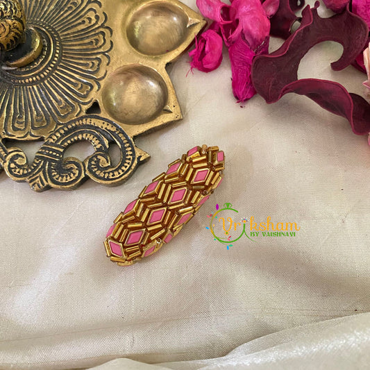 Silk Thread Kundan Saree Pin -Matt Light Pink-Dice-g9409