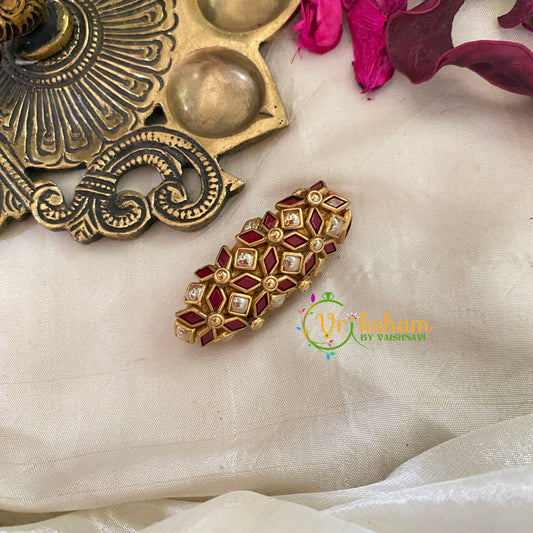 Silk Thread Kundan Saree Pin-Matt Maroon Beige- Floral-G9400