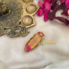 Silk Thread Kundan Saree Pin-Matt Maroon Beige- Floral-G9400