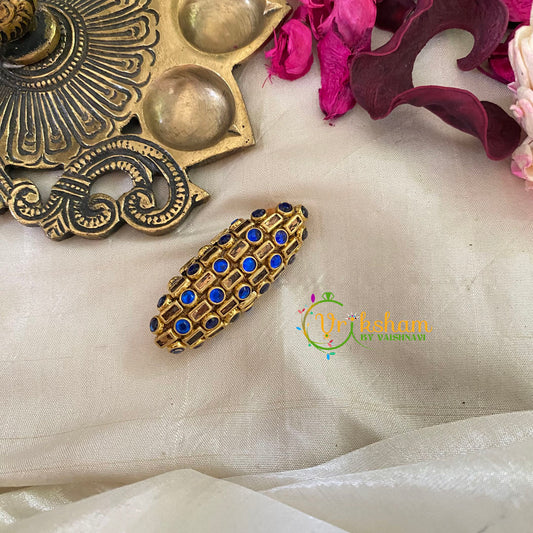 Silk Thread Kundan Saree Pin-Blue Gold- Dots and Line-G9410