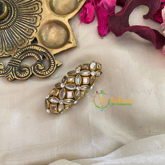 Silk Thread Kundan Saree Pin -White-Floral-G9244