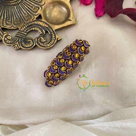 Silk Thread Kundan Saree Pin -Violet Yellow-Deep-G9245