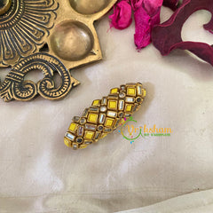 Silk Thread Kundan Saree Pin -Yellow Matt-Dice-G9351