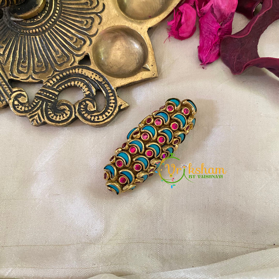 Silk Thread Kundan Saree Pin -Teal Pink-Deep-G9352