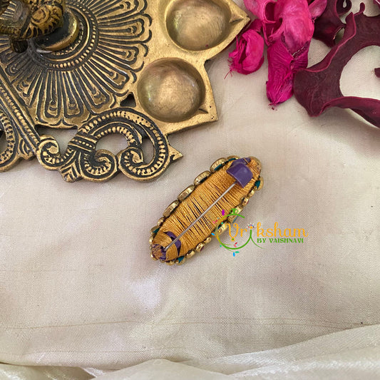 Silk Thread Kundan Saree Pin -Violet Yellow-Deep-G9245