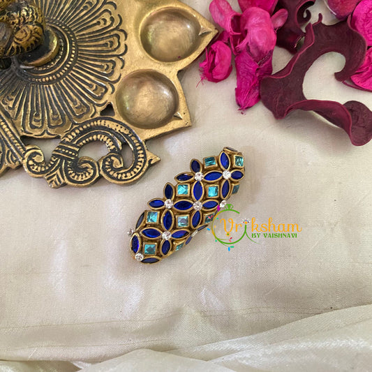 Silk Thread Kundan Saree Pin -Blue-G9354