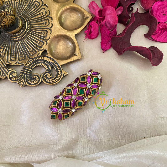 Silk Thread Kundan Saree Pin -Purple Green-G9355