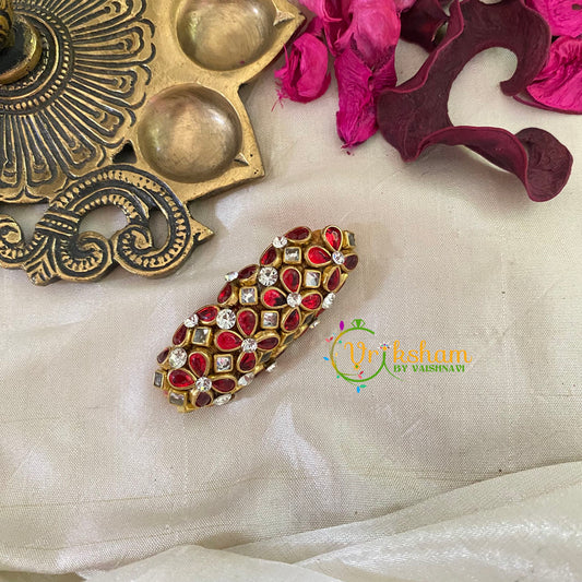 Silk Thread Kundan Saree Pin -Red White-G9356