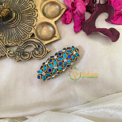 Silk Thread Kundan Saree Pin -Blue-Floral-G9358