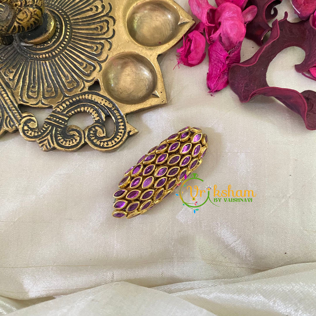 Silk Thread Kundan Saree Pin -Purple-Shell-G9362