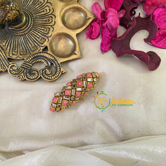Silk Thread Kundan Saree Pin -Pink Matt-G9364