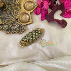 Silk Thread Kundan Saree Pin -Glossy Light Blue-Shell-G9366