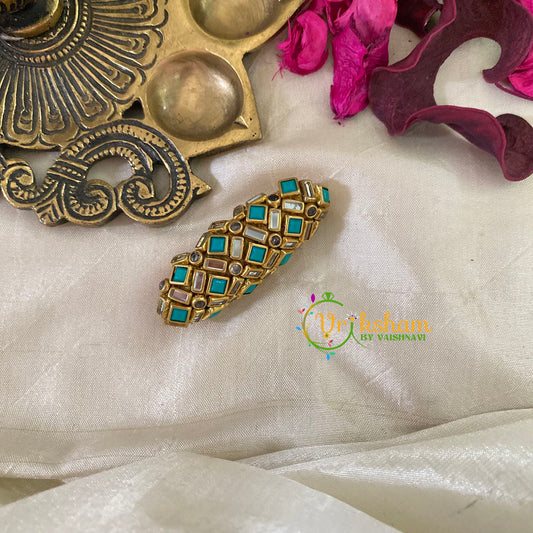 Silk Thread Kundan Saree Pin -Teal Matt-G9377