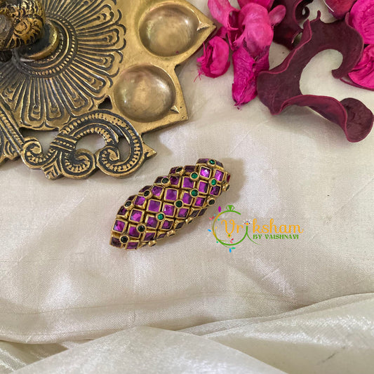 Silk Thread Kundan Saree Pin -Purple Shell-G9371