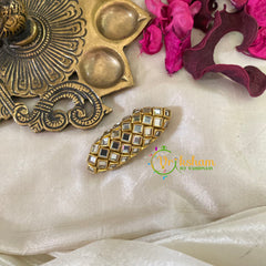 Silk Thread Kundan Saree Pin -Glossy white-G9372