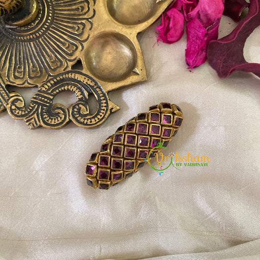 Silk Thread Kundan Saree Pin -Deep Purple-Shell-G9374