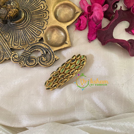 Silk Thread Kundan Saree Pin -Glossy Green-G9376