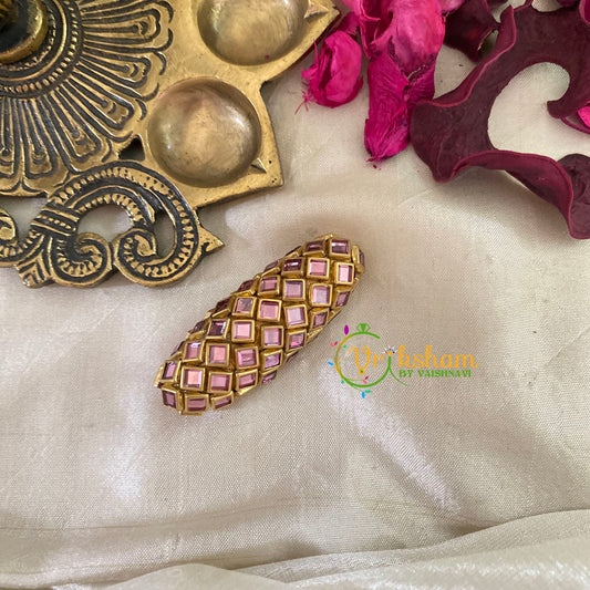 Silk Thread Kundan Saree Pin -Light Pink Shell-G9376