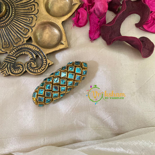 Silk Thread Kundan Saree Pin -Glossy Light Blue- Shell-G9378