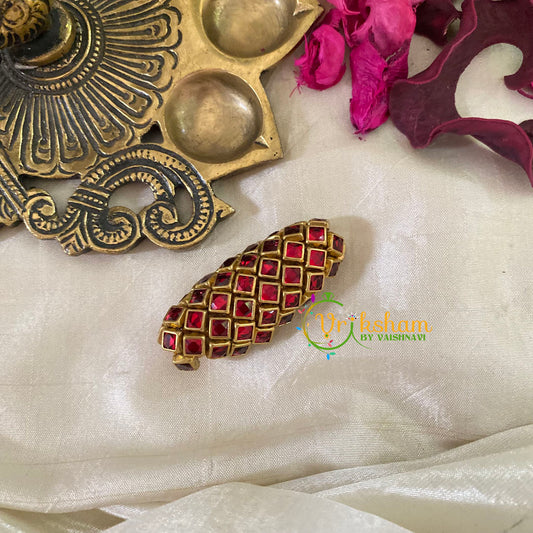 Silk Thread Kundan Saree Pin -Red Shell-G9380