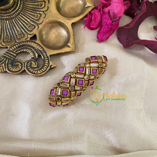 Silk Thread Kundan Saree Pin -Violet Matt-G9385