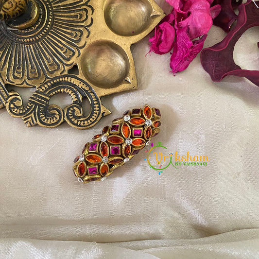 Silk Thread Kundan Saree Pin -Purple Orange Floral-G9430