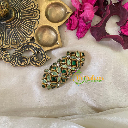 Silk Thread Kundan Saree Pin -Pastel Green-Floral-G9433