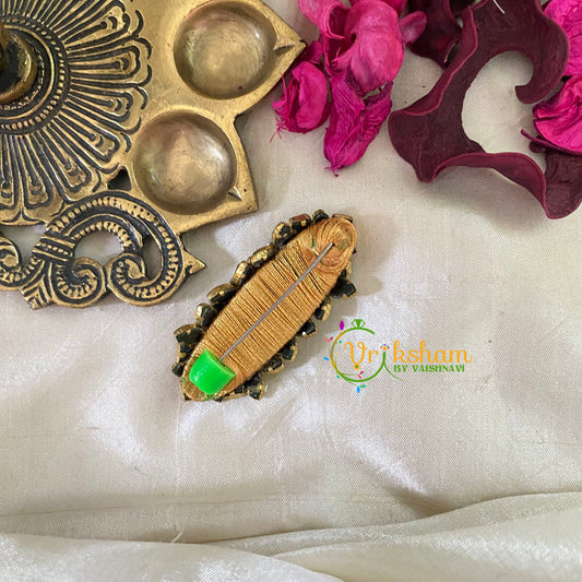 Silk Thread Kundan Saree Pin -Green Matt-G9432
