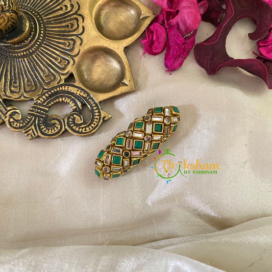 Silk Thread Kundan Saree Pin -Green Matt-G9432