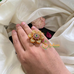Premium AD Stone Gold Finger Ring-Floral 6-G3073