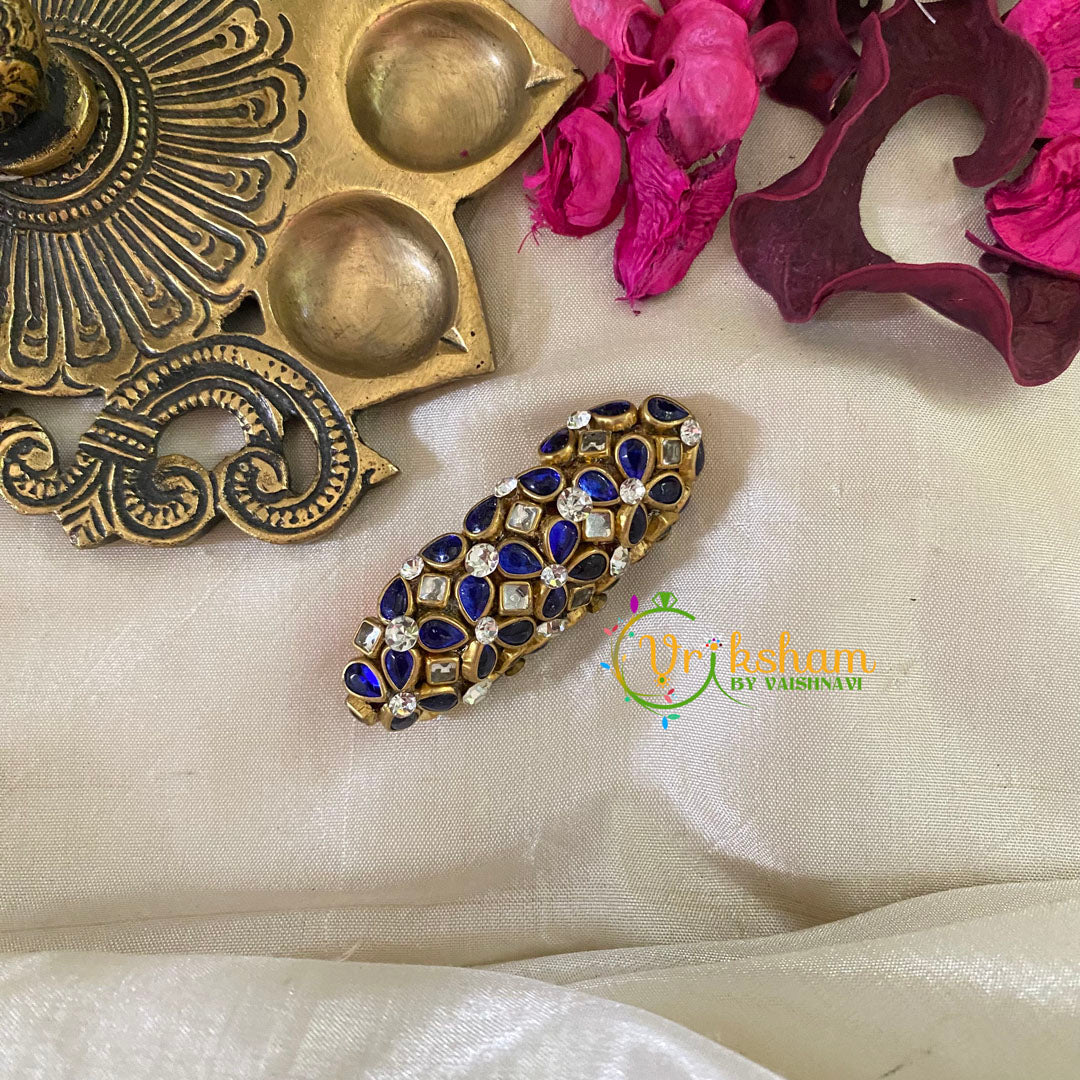 Silk Thread Kundan Saree Pin -Blue Floral-G9431